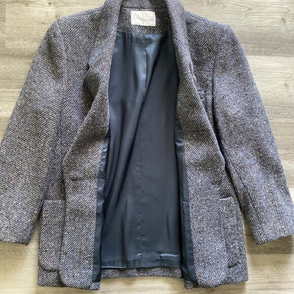 Nordstrom Petite Focus Tweed Blazer Coat Jacket Blue Gray Lined Academia 12 P - Picture 4 of 10